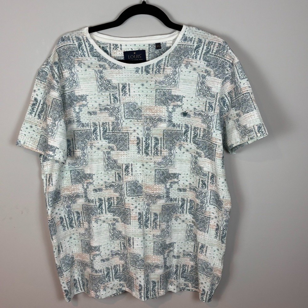 Louis Philippe Mens Paisley Print Cotton Short Sleeve Tee Size 2X Preppy Comfort
